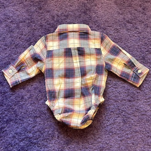 Janie and Jack red and blue plaid long sleeve Collared Onesie - 0-3M - NWT - Picture 2 of 3
